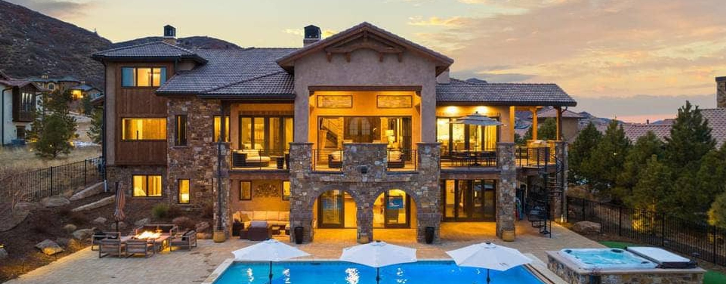 Luxury home exterior at dusk